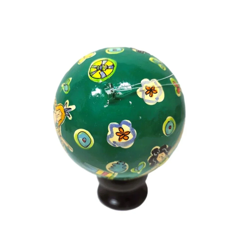 Crate & Barrel Nutcracker Suite Christmas Ornament Paper Mache Ball Ballet Green